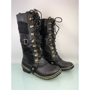 Sorel Conquest Carly Black Combat Boots Women 6.5 Grunge Gothic Gorpcore Utility